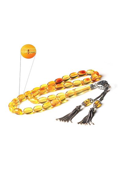 TESBİHCİBABA Prime Collection - Fly Fossil Drop Amber Prayer Beads and Ring Set