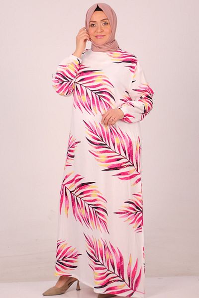 Eslina 42016 Plus Size - Rochie Alba Roz Leaf cu Belmando Elastic