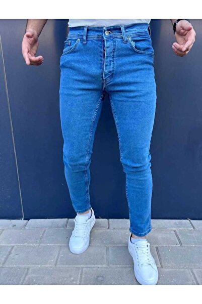 KING SEZAR Ανδρικό μπλε ίσιο κλασικό τζιν τζιν με κανονική εφαρμογή