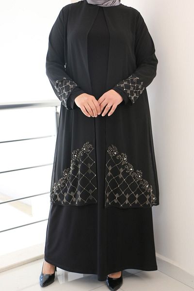 Eslina 42002 Σετ σιφόν με πέτρα με λεπτομέρειες μεγάλου μεγέθους - Sandy Black