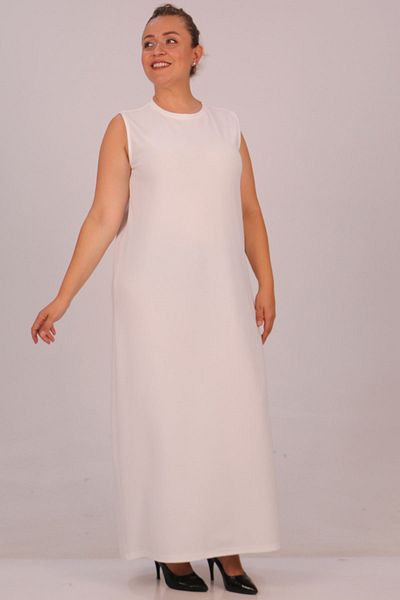 Eslina 32048 Αμάνικο φόρεμα Scuba Plus Size - Εκρού