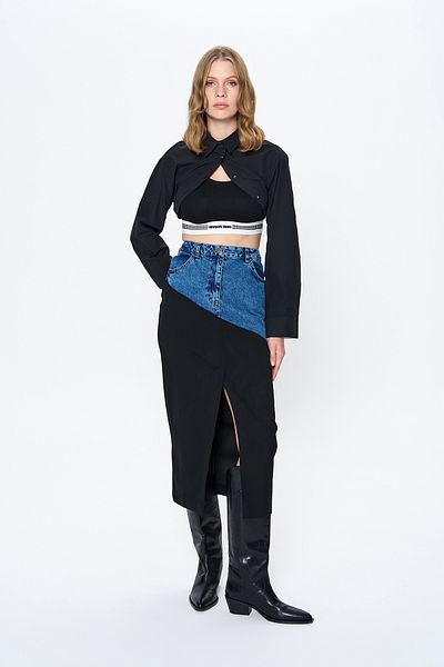 Quzu Black Midi Skirt - Denim Match and Slit