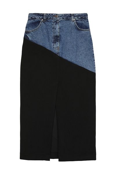 Quzu Black Midi Skirt - Denim Match and Slit