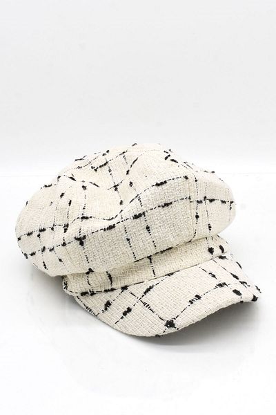 Külah Women's Cap Wool Flat Cap Flowy Cream Hat