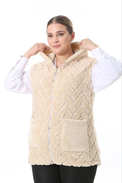 xlargebutik Zikzak Woven Mink Plush Fleece Vest Warm Soft Winter