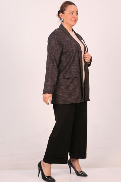 Eslina 43021 Plus Size - Αποσπώμενο κοντό παλτό καρφίτσας, λιωμένο μαύρο υφαντό