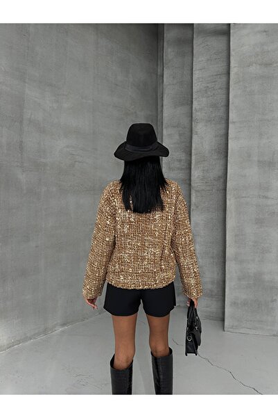 LOISY Γυναικείο μπουφάν Bomber Oversize με χρυσές παγιέτες