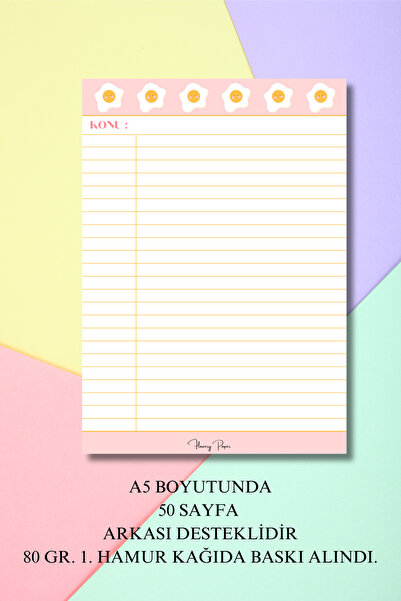 Flowery Paper Eggs Çizgili Notepad A5 - Memopad, Bloknot, Defter, Not Kağıdı,...