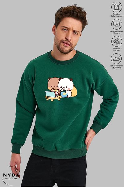 Nyda Collections Unisex μακρυμάνικο Bubu Dudu με στάμπα με λαιμόκοψη χωρίς κουκούλα υπερμεγέθη φούτερ