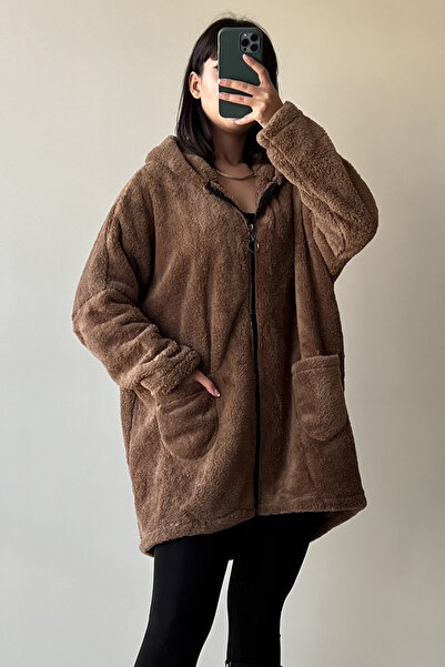 SaklıButik Oversize Plain Plush Cardigan Sk-8343