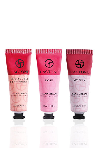L'ACTONE Hibiscus Strawberry & Rose & My Way Hand Cream 3’lü Set 30 ml / El Kremi - 1 Adet Oje Hediyeli