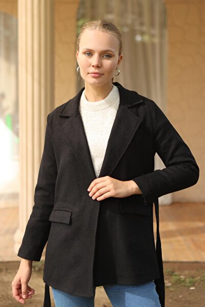 Rays Μαύρο παλτό διπλής τσέπης μοντέλου 3021A μπροστά