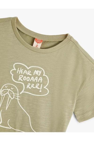 Koton Baby Boy T-Shirt Short Sleeve Crew Neck Print Detailed Cotton 4Smb10450Tk Green