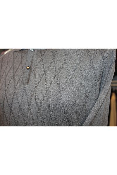 Diandor Anthracite Colored Men's Polo Collar Diamond Patterned Sweater