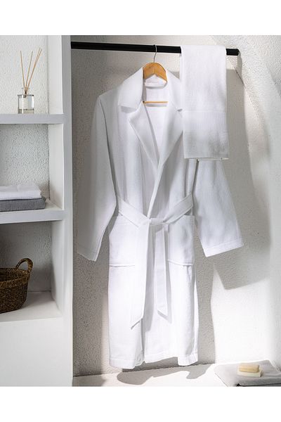 Madame Coco Carole Unisex 100% Cotton Bathrobe Set - White - Luxury Collection