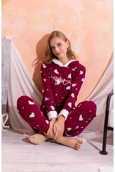 nisaNCa Hooded Winter Women's Plush Fleece Pajama Set - New Year's Pajamas