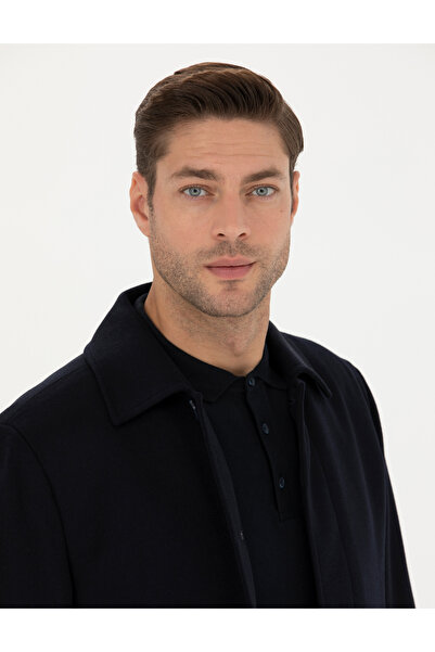 Pierre Cardin Lacivert Yün Karışımlı Slim Fit Kaşe Kaban 50270888-VR033