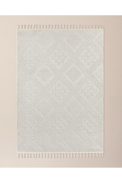 Madame Coco Rayford Saçaklı Halı - Kemik - 80x300 cm