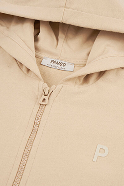 Panço Unisex Kids Zippered Beige Sweatshirt
