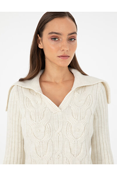 Pierre Cardin Ecru Ex. Slim Fit Shawl Collar Sweater 50290549-Vr019