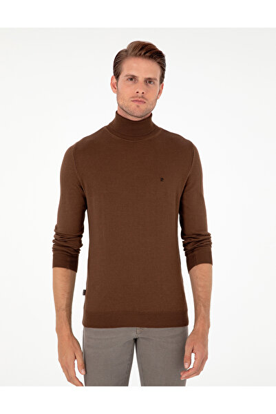 Pierre Cardin Koyu Kahverengi Slim Fit Balıkçı Yaka Basic Triko Kazak 50296602-VR084