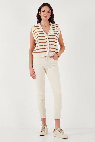 Lela Ριγέ Oversize Fit V λαιμόκοψη γιλέκο με κουμπιά 4616175