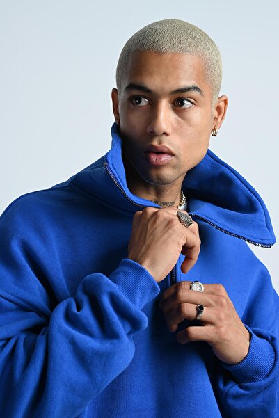 Rocqerx R-5672 Ανδρικό φούτερ με μισό φερμουάρ με λεπτομέρεια 3 κλωστών