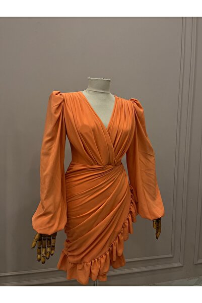 tokyay TURUNCU MİNİ ELBİSE