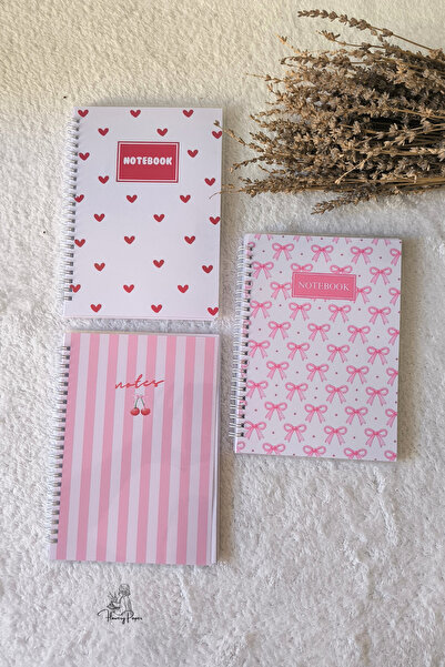 Flowery Paper 3'lü Telli Defter A5, Çizgili ,kareli, Noktalı 60 Yaprak 120 Sa...