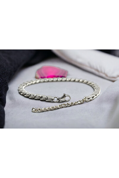 i stil Gümüş Renk Kararmaz Kuyum İşçiliği Pullu (Arpa) Bileklik