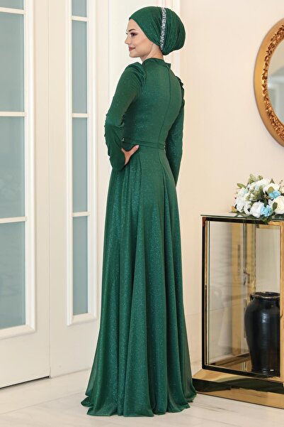 SUBU TASARIM Emerald Glitter Evening Dress - Tbssn46
