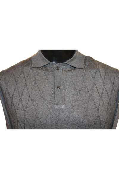 Diandor Erkek İnce Yumuşak Polo Yaka Baklava Desenli Kazak Antrasit