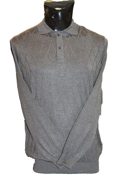 Diandor Anthracite Colored Men's Polo Collar Diamond Patterned Sweater