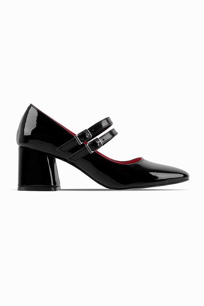Lal Shoes & Bags Pantofi cu toc gros cu bandă dublă Voice pentru femei-R.BLACK