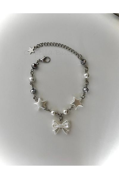 Capella Fairycore Heart Star Bow Coquette-Style Pearl Bracelet