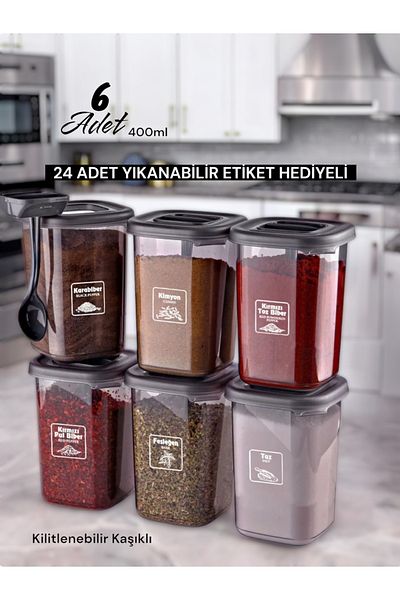 Dem Home 6-Piece Spice Jar Set with Label and Self-Spoon - Spice Jar Set 400ml