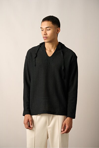 Rocqerx R-5840 Капюшон з капюшоном, довгий рукав, візерунок павутиння, в'язаний світшот