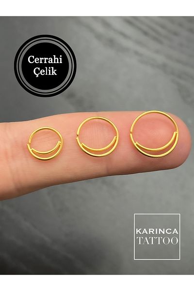 Karınca Piercing Patterned Gold Color Thin Full Hoop Helix Rook Daith Ear Septum Tragus Nose Piercing Earrings