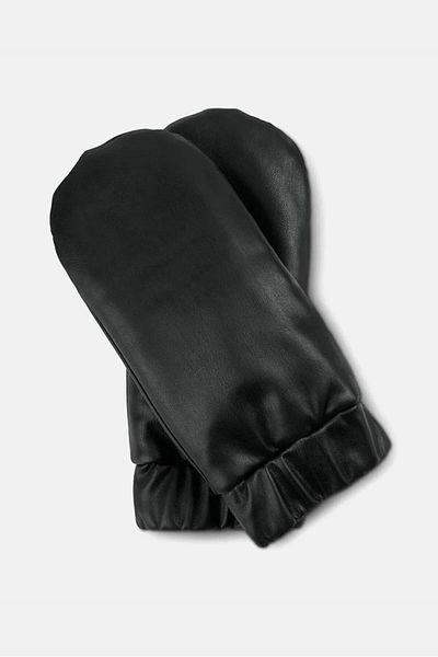 Tchibo Men Lined Mittens In Leather Look, Black