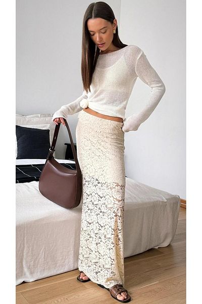 DEEP BEACH Fusta maxi din dantela retro