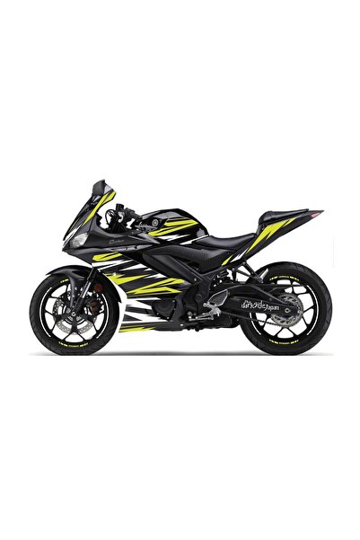Motiker 2019-2020 Yamaha YZF R25 Uyumlu Neon Sarı Beyaz Şimşek Sticker Etiket...