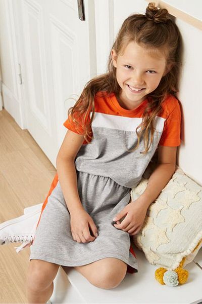 Tchibo Kids Girl Colorblock Short Sleeve Jersey Dress, Grey