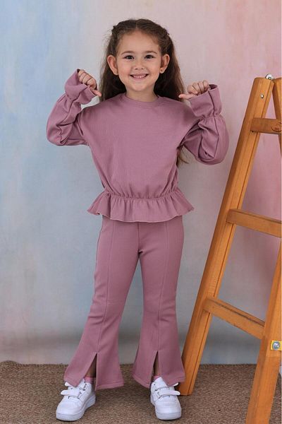 RAPAPA Girl's Leg Detailed Bottom and Top Set 0510-Purple