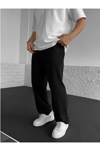 UYN SPORT Черни унисекс сезонни широки спортни панталони със свободна кройка