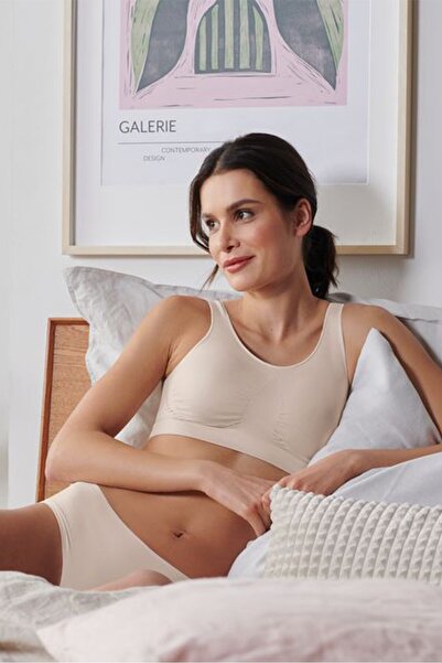 Tchibo حمالة صدر نسائية بدون أكمام مضلعة بدون درزات، لون بيج