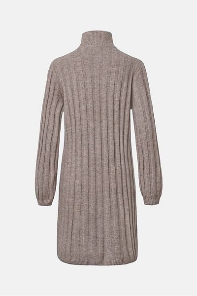 Tchibo Women Mock Neck Long Sleeve Knitted Sweater Dress, Taupe
