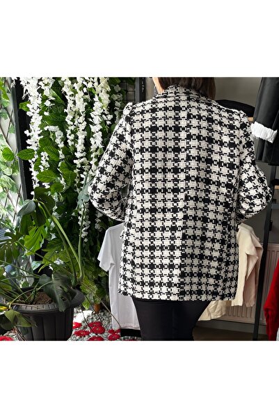 Marka Siyah Beyaz Tüvit Kumaş Blazer Ceket Klasik