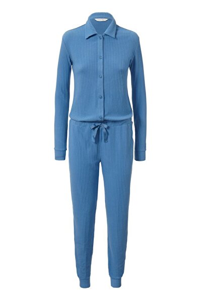 Tchibo Women Ribbed Long Sleeve Overall, Light Blue