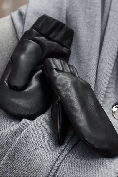 Tchibo Men Lined Mittens In Leather Look, Black