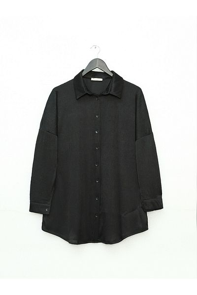 Modamorfo Cămașă oversize jacquard cu nasturi lungi - neagră